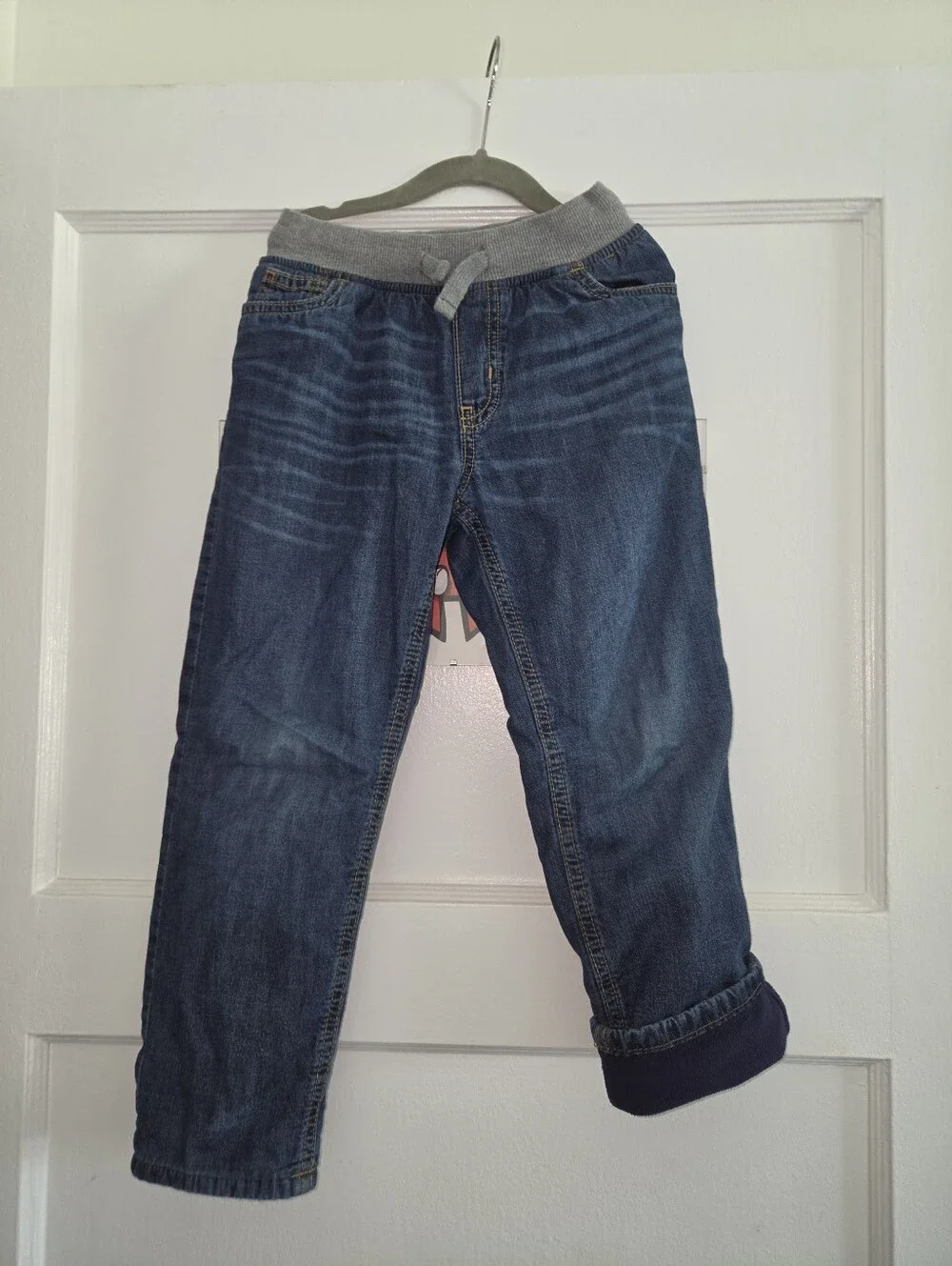 Boys 5T Oshkosh Fleece Lined Denim Pull-On Straight Jeans - Dark Wash